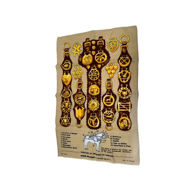 Vintage Ulster Irish Linen Tea Towel Position of Horse Brasses On Harness RARE - Picture 2 of 8